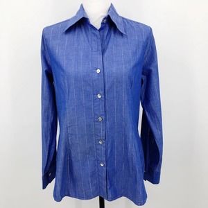 Cas Button Up Shirt Metallic Pin Stripe Blue Sz 8